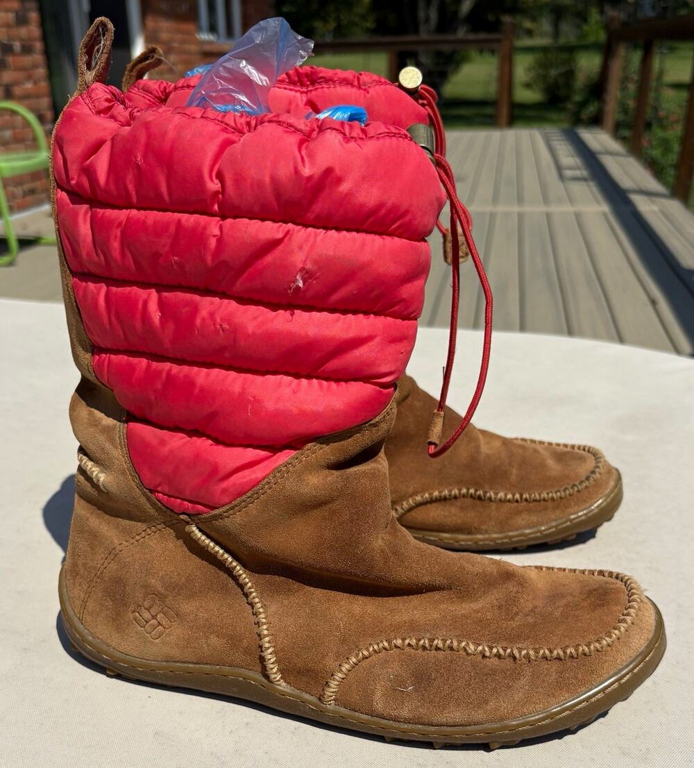 Columbia Minx Women’s Brown/Red Suede Nylon Omni-Grip Snow Boots US 9 EU 40
